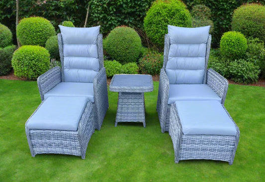 Luxury Rattan and Aluminium Frame Reclining Five Piece Lounge Set – Grey / Beige