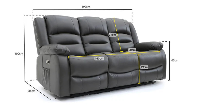 Lumo 3 Seater Electric Recliner Sofa – Stylish Grey Leather Comfort Seating