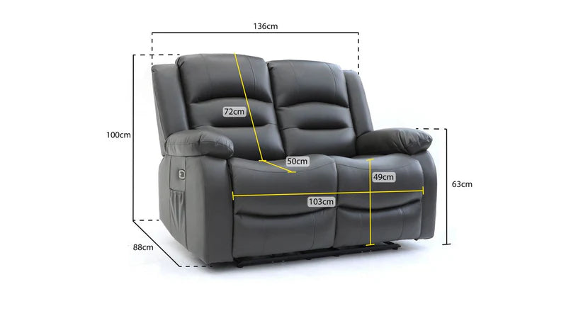 Lumo 2 Seater Electric Recliner Sofa – Stylish Grey Leather Comfort Seating