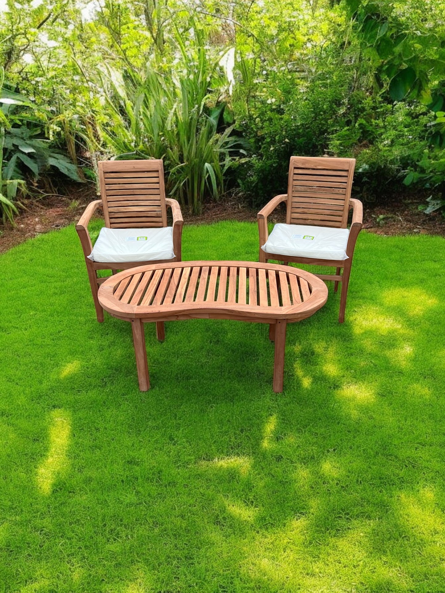 Teak Garden Chairs Set With Coffee Table Three Piece
