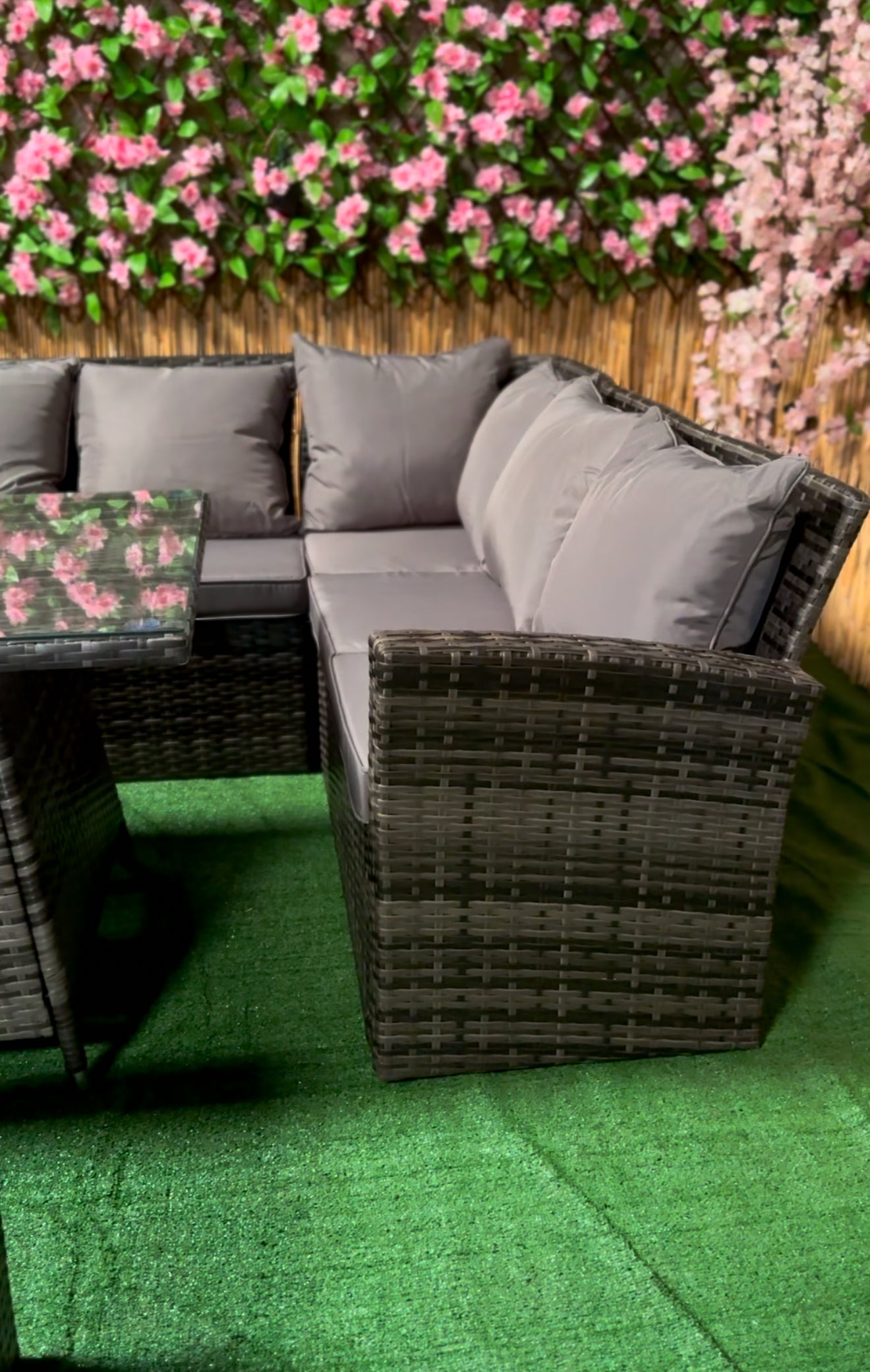Bliss Rattan Garden Furniture Fire Pit Corner Sofa Set