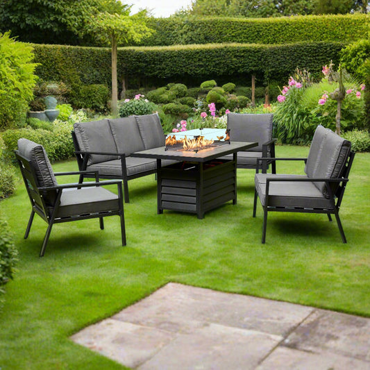 Miami Aluminium Sofa & Chair Dining Set with Fire Pit – Grey