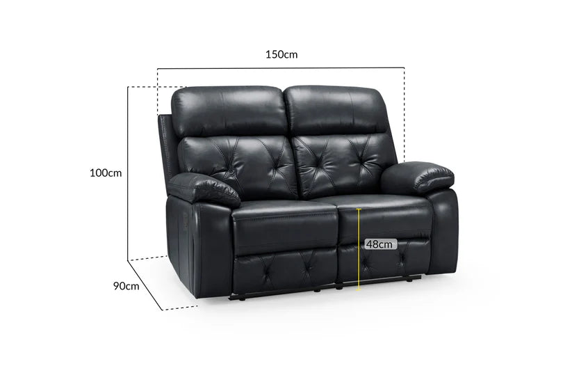 Opal 2 Seater Manual Recliner Sofa – Stylish Black Leather Comfort Seating