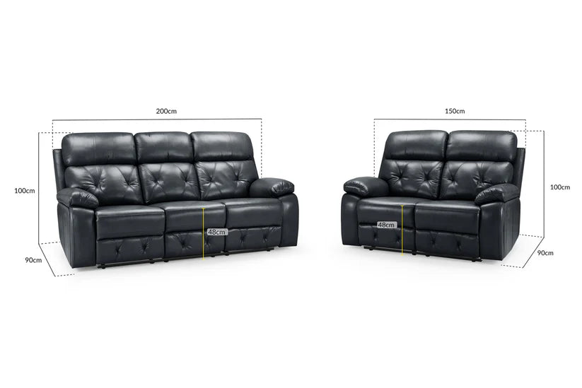 Opal 3+2 Seater Manual Recliner Sofa – Stylish Black Leather Comfort Seating