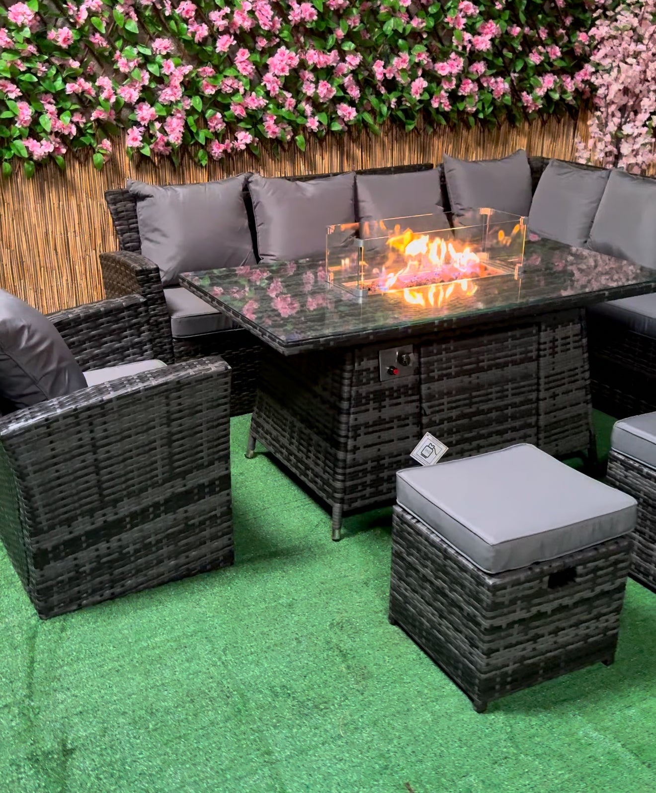 Bliss Rattan Garden Furniture Fire Pit Corner Sofa Set