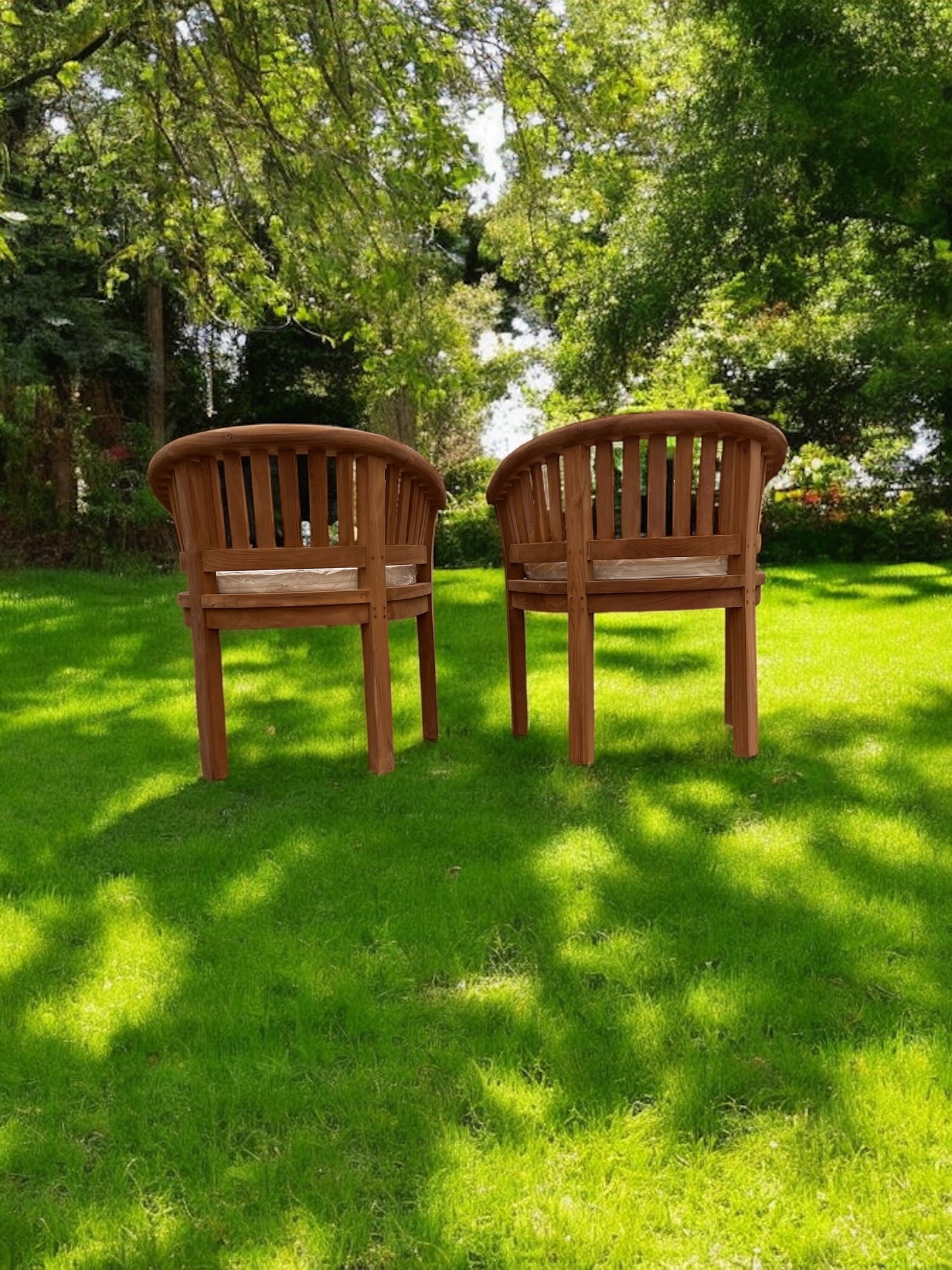 Harmony Curved Teak Garden Bench Set Vertical