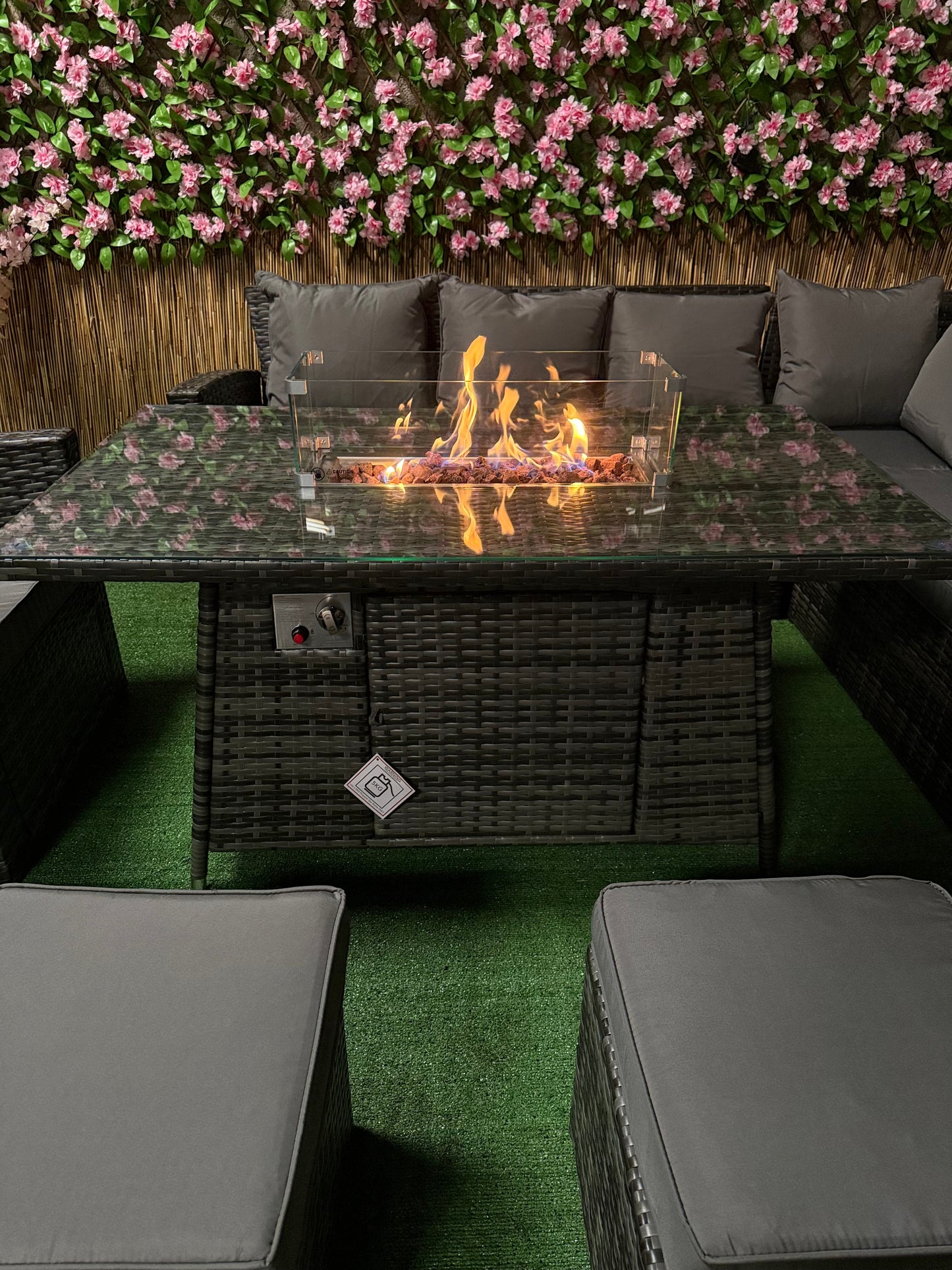 Bliss Rattan Garden Furniture Fire Pit Corner Sofa Set