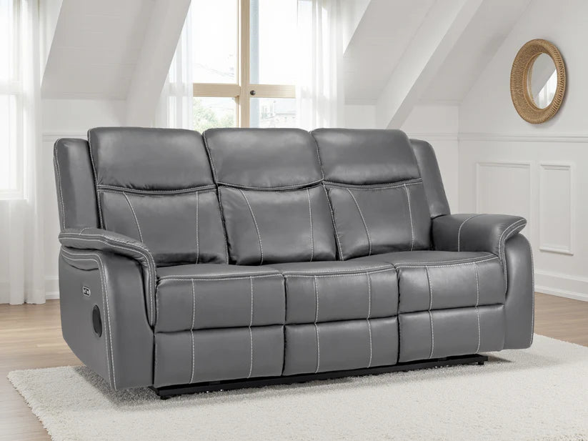 Flow Tech 3 Seater Electric Recliner Sofa – Stylish Grey Leather Comfort Seating