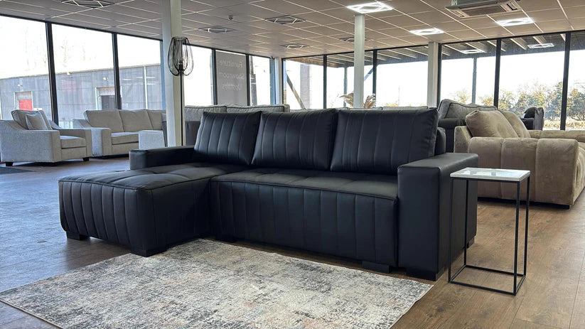 Sable Sofa Bed L Shape Corner – Stylish Black Leather Comfort Seating (Left Hand)