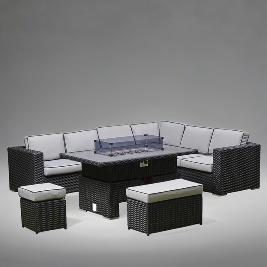 Arcadia Deluxe Rattan Firepit Corner Garden Set - Black