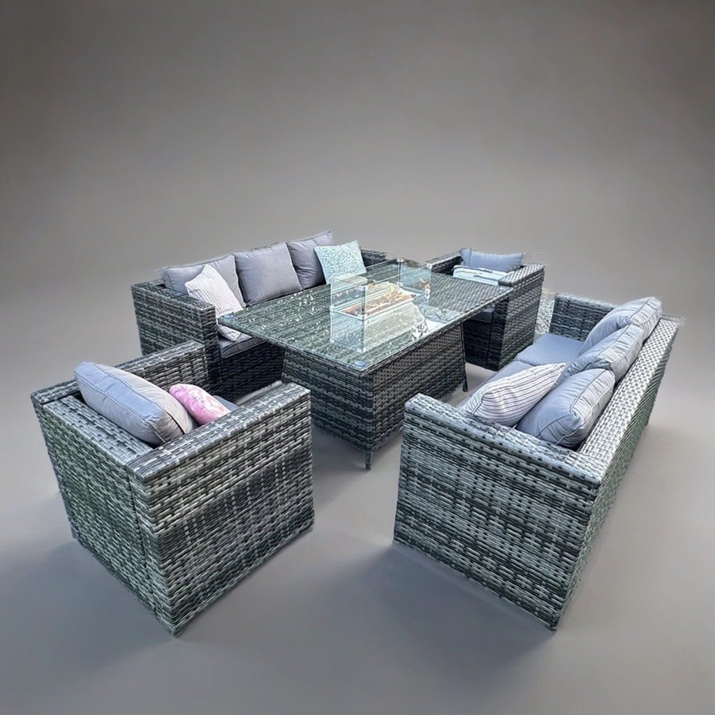 Luxe 8 Seat Rattan Garden Furniture Fire Pit Sofa Set