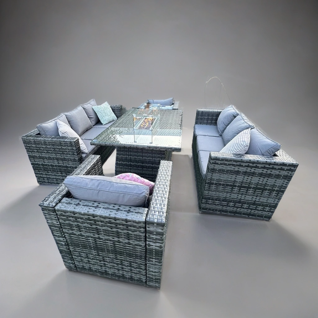 Luxe 8 Seat Rattan Garden Furniture Fire Pit Sofa Set