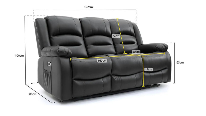 Lumo 3 Seater Electric Recliner Sofa – Stylish Black Leather Comfort Seating
