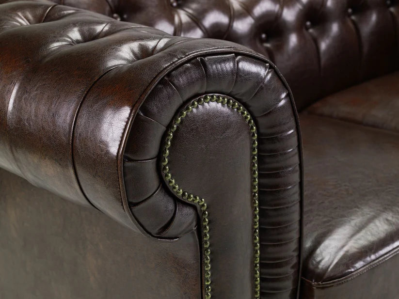 Chesterfield Sofa Antique Brown Armchair 1 Seater
