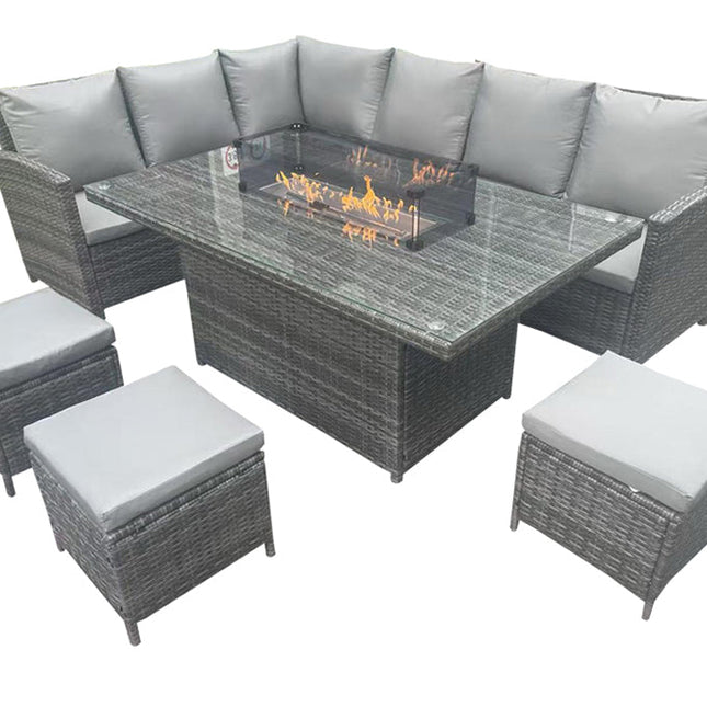 Luxury Monaco Rattan Firepit Corner Garden Set Outdoor Patio Furniture - Grey
