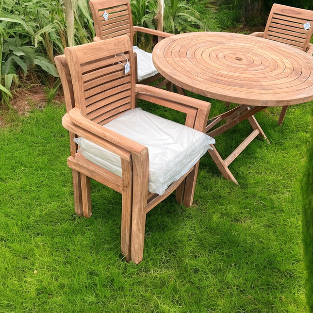Teak Ripple Dining Set Foldable Table & Four Enclave Stacking Chairs