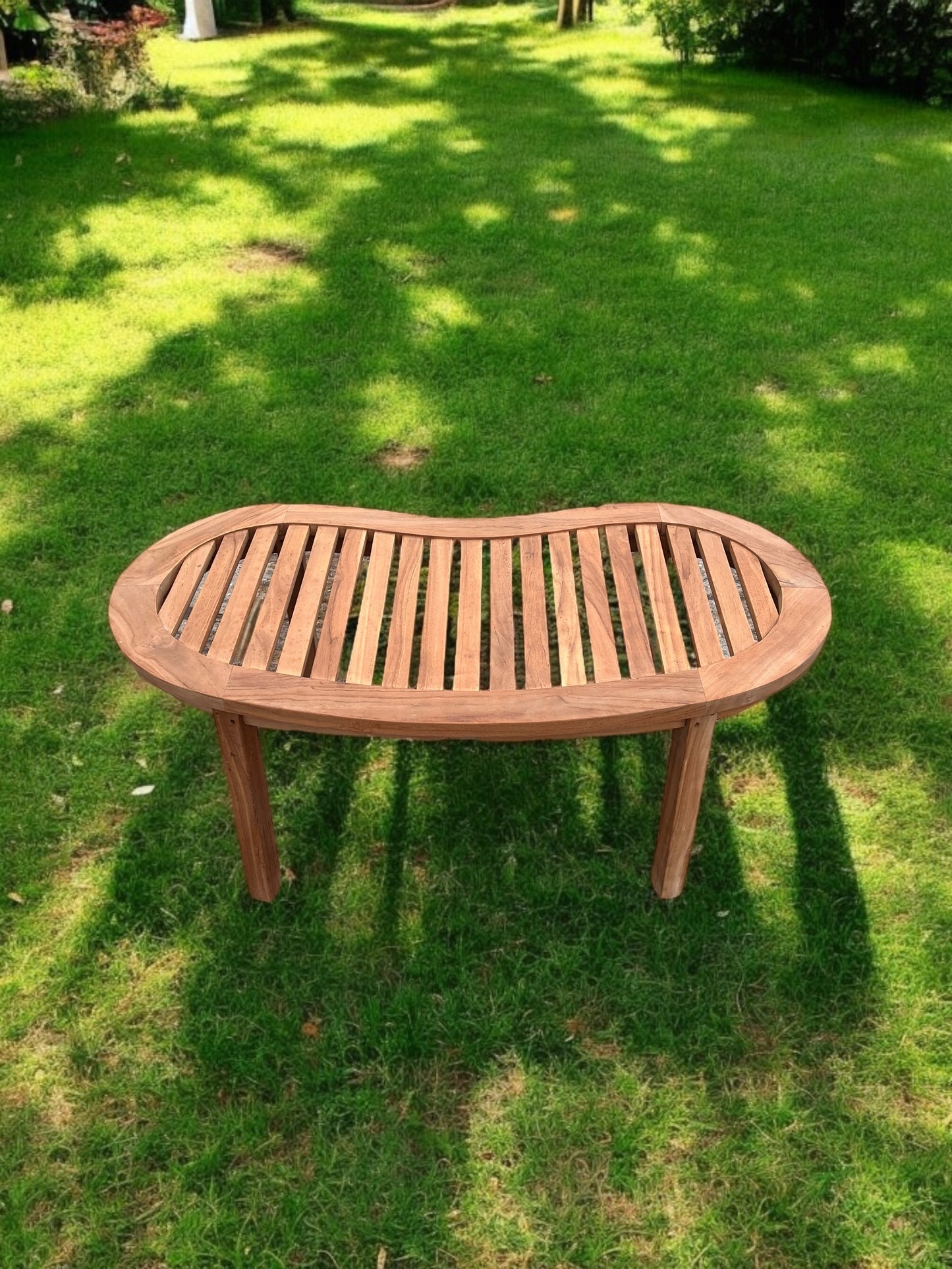 Teak Banana Curved Garden Bench With Coffee Table Two Piece Set