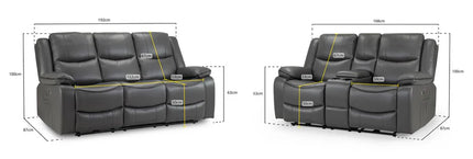 Flint 3+2 Seater Electric Recliner Sofa Set – Stylish Grey Leather Comfort Seating