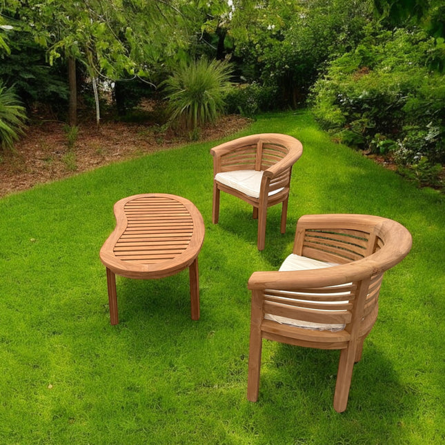 Teak Horizon Harmony Curve Garden Chair Set Horizontal With Coffee Table Three Piece Extra Thick (Deluxe)