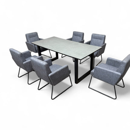 Grey Indoor Dining Table and 6 Chairs Set – Modern 7-Piece Dining Furniture | RK Garden Furniture