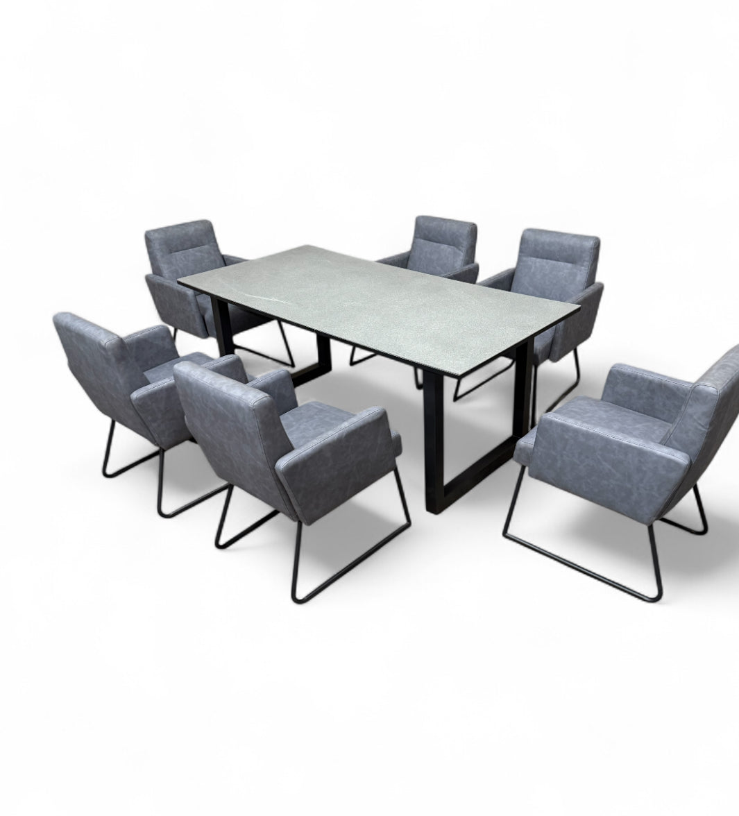 Grey Indoor Dining Table and 6 Chairs Set – Modern 7-Piece Dining Furniture | RK Garden Furniture