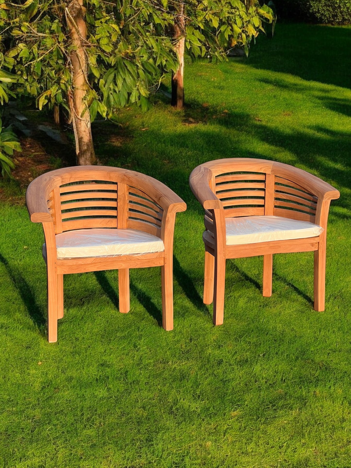 The perfect companion set! Two Teak Banana Chairs Horizontal Extra Thick (Deluxe)