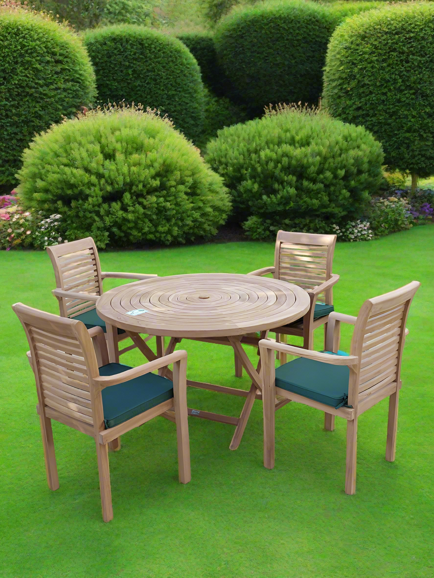 Teak Ripple Dining Set Foldable Table & Four Stacking Chairs