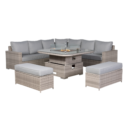 Ashford Rattan Garden Furniture Corner Sofa Set With Firepit Rising Table (Square) - Right Hand