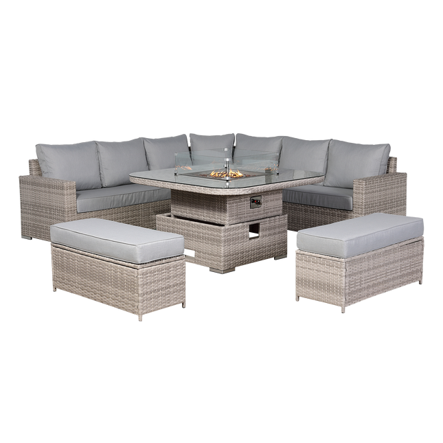 Ashford Rattan Garden Furniture Corner Sofa Set With Firepit Rising Table (Square) - Right Hand