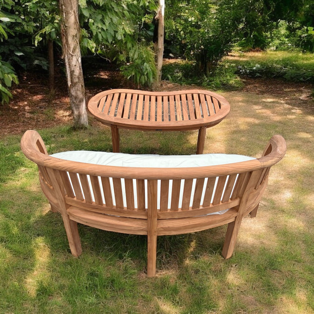 Teak Vertical Harmony Curved Garden Bench With Coffee Table Extra Thick (Deluxe) Two Piece Garden Set