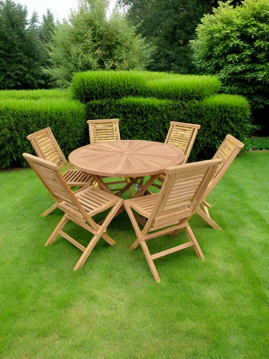 Teak Rising Sun Foldable Dining Set Foldable Table & Six Chairs