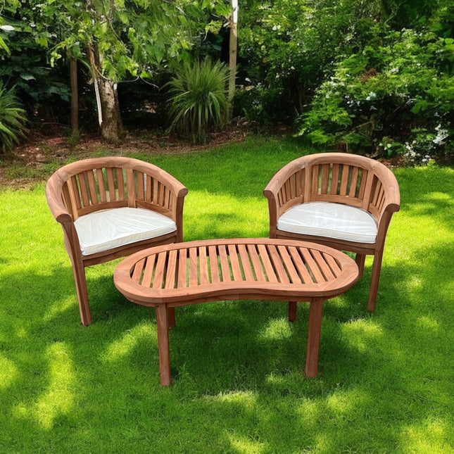 Teak Harmony Curved Garden Chair Set With Coffee Table Three Piece