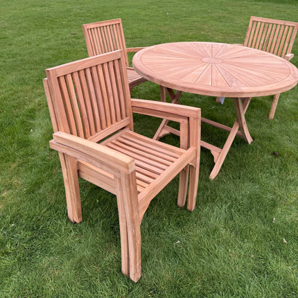 Teak Dining Set Foldable Table & Four Elysian Stacking Chairs