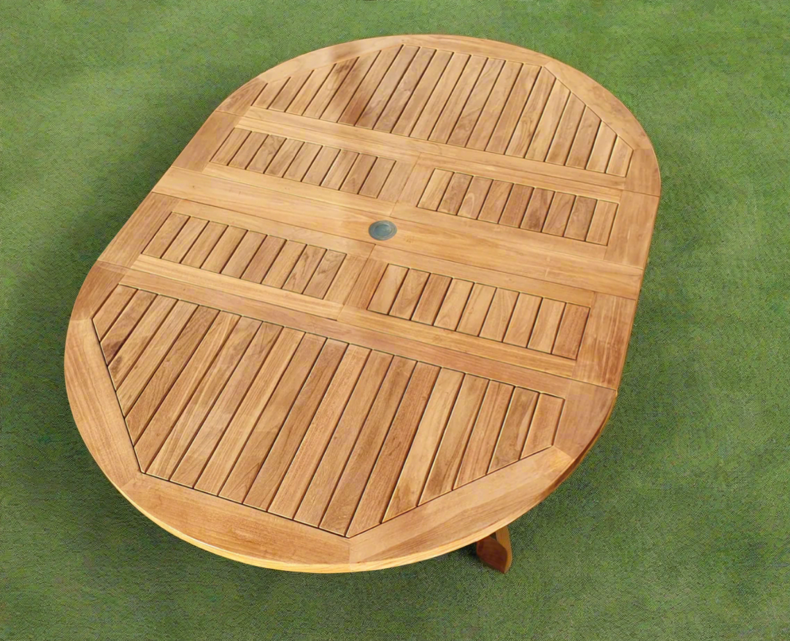 Teak Deluxe Garden Furniture Set 120cm - 170cm Dining Table & 4 Banana Chairs With Cushions!