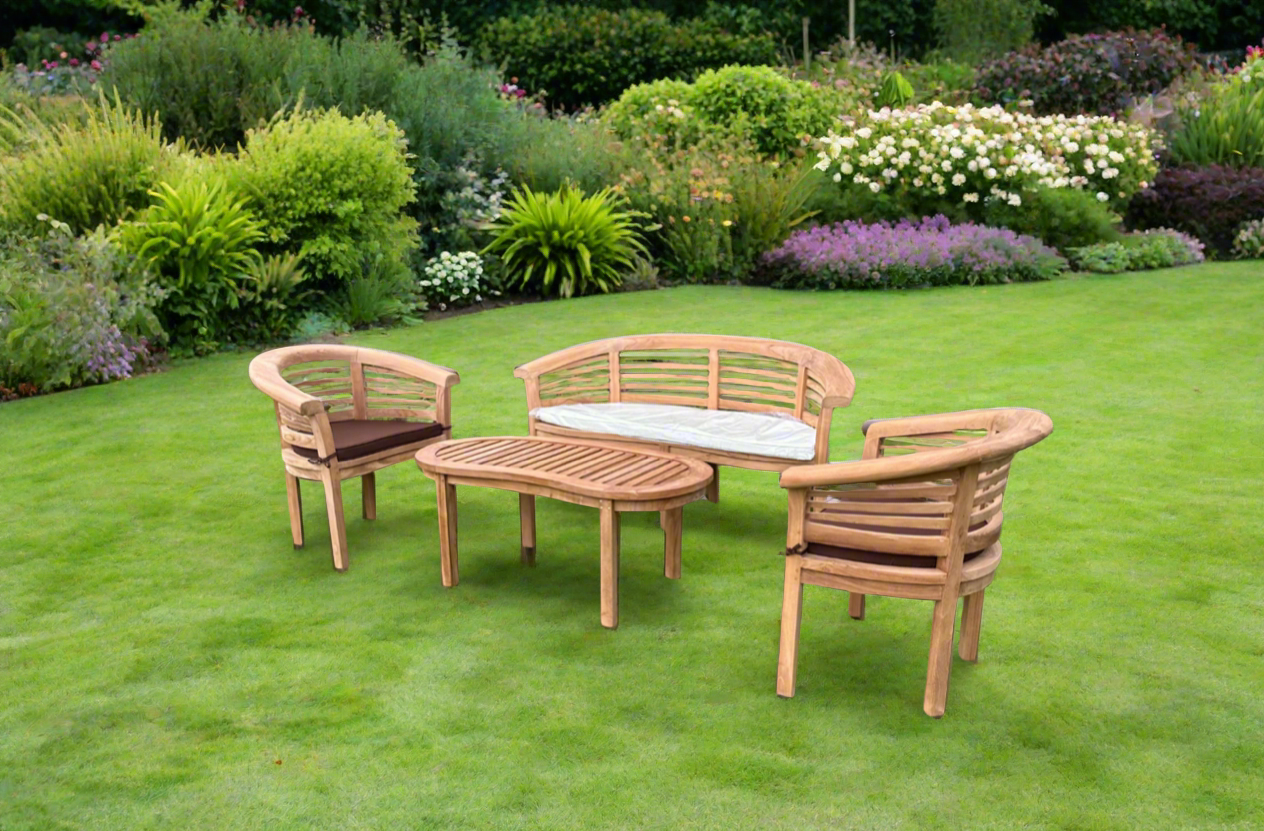 Teak Banana Curved Horizontal Bench Set Extra Thick