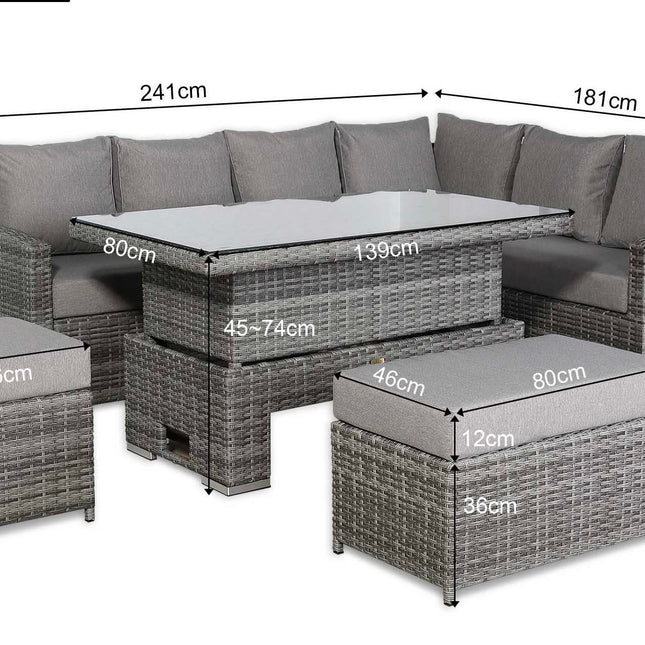 Solara Rattan Garden Furniture Corner Sofa Set With Rising Table - Right Hand