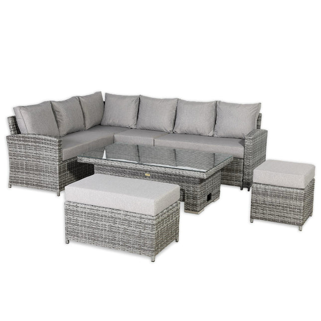 Solara Rattan Garden Furniture Corner Sofa Set With Rising Table - Left Hand
