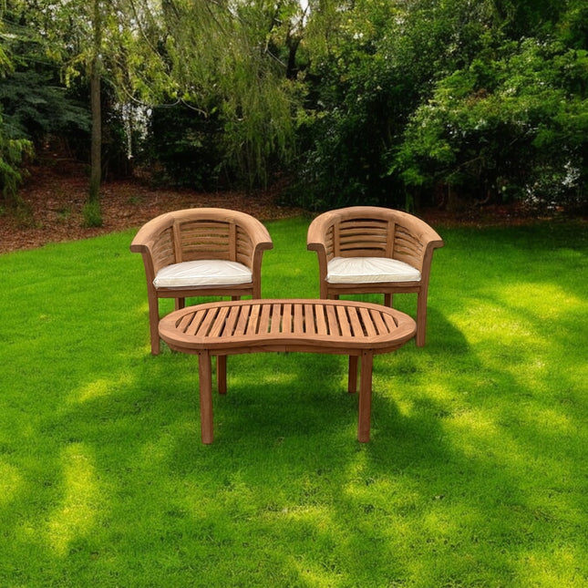 Teak Horizon Harmony Curve Garden Chair Set Horizontal With Coffee Table Three Piece Extra Thick (Deluxe)