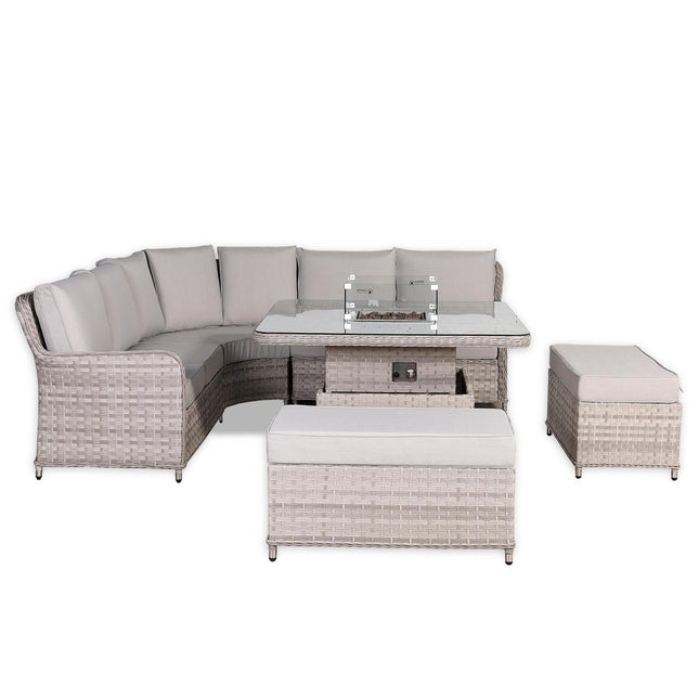 Eterna Rattan Garden Furniture Corner Sofa Set With Rising Firepit Table