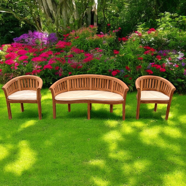 Harmony Curved Teak Garden Bench Set Vertical