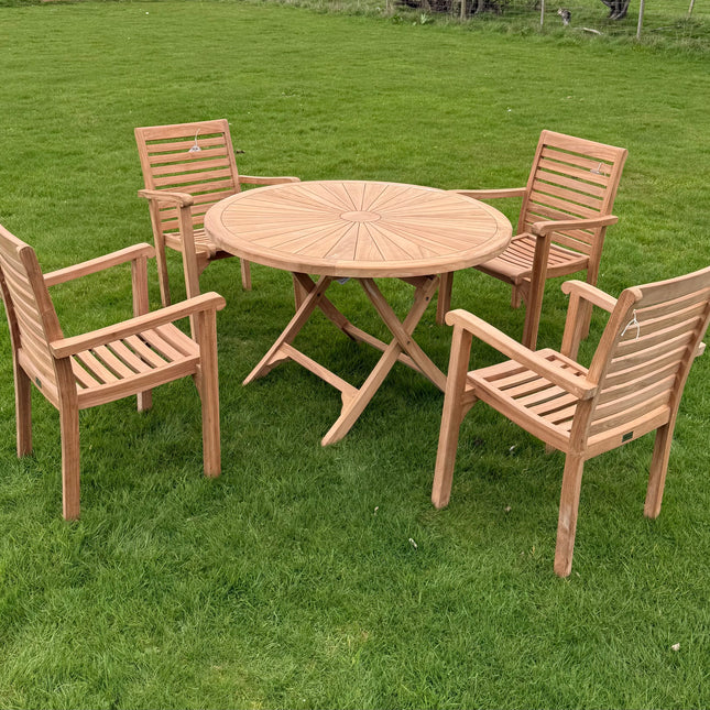 Teak Dining Set Foldable Table & Four New Haven Stacking Chairs