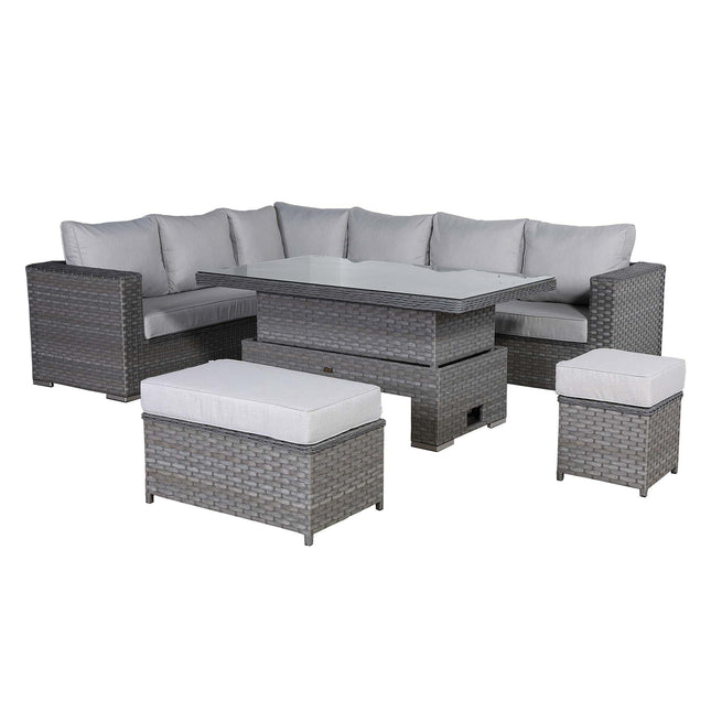 Calista Rattan Garden Furniture Corner Sofa Set With Rising Table Grey