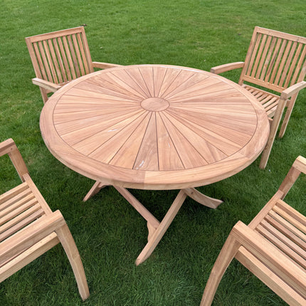 Teak Dining Set Foldable Table & Four Elysian Stacking Chairs