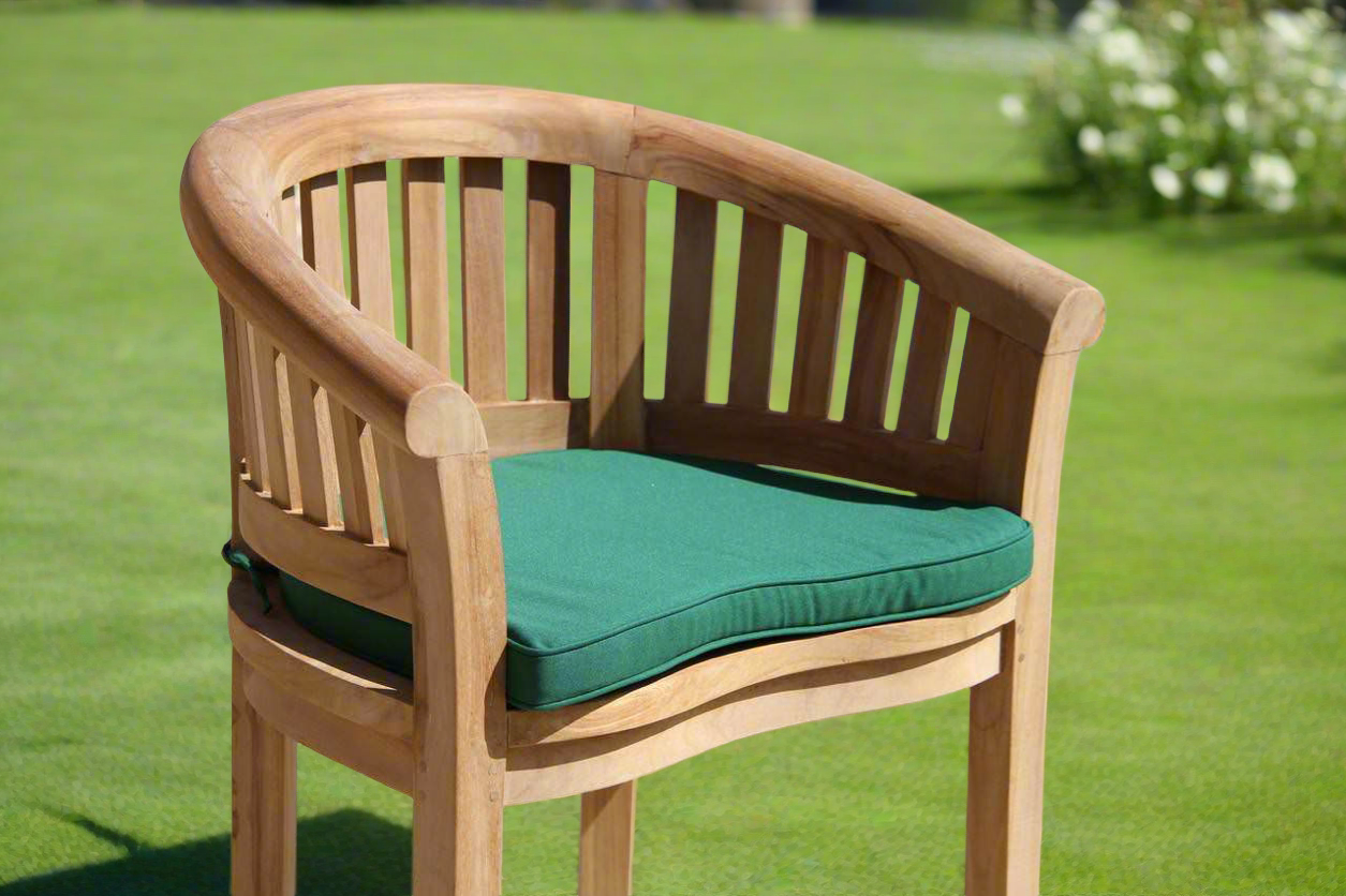 Teak Deluxe Garden Furniture Set 200cm - 300cm Rectangle Dining Table 4CM Thick & 8 Deluxe Banana Chairs With Cushions