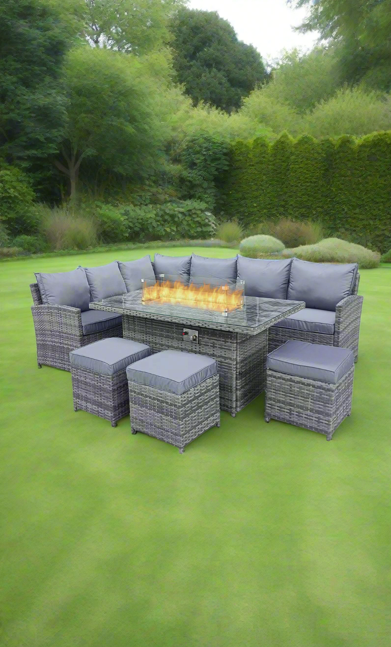 Rattan Heatwave Corner Firepit Set