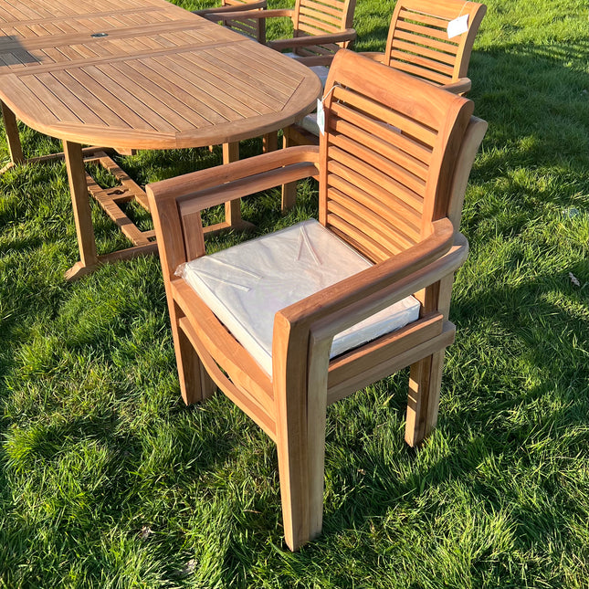 Teak Garden Furniture Set 180cm - 240cm Dining table & 8 Chairs with Cushions & Parasol!