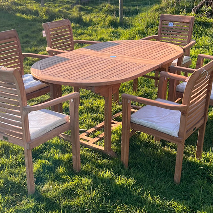 Teak Garden Furniture Set 180cm - 240cm Dining table & 6 Chairs with Cushions