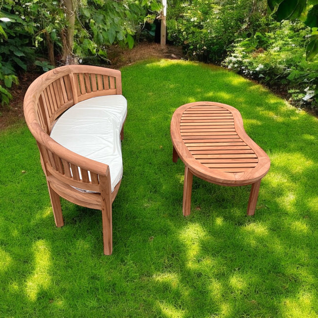 Teak Vertical Harmony Curved Garden Bench With Coffee Table Extra Thick (Deluxe) Two Piece Garden Set