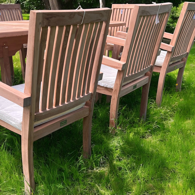 Teak Garden Furniture Set 180cm - 240cm Extending Dining Table 8 Elysian Stacking Chairs With Cushions