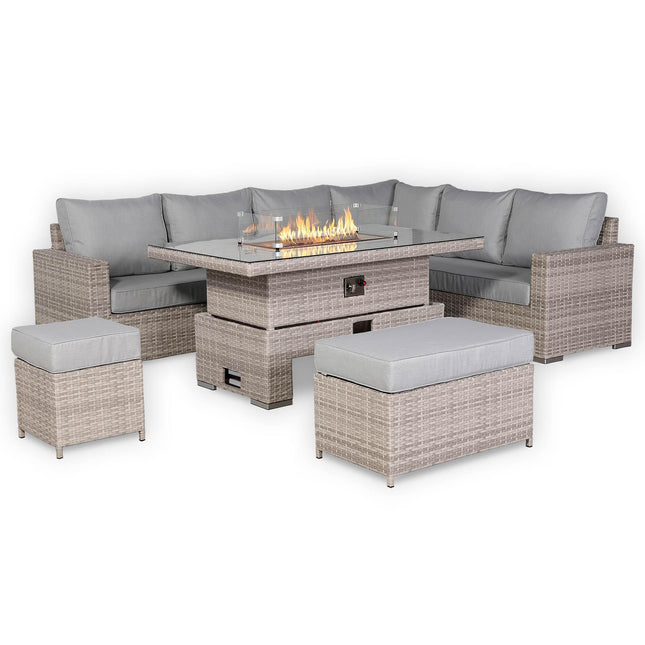 Ashford Rattan Garden Furniture Corner Sofa Set With Firepit Rising Table (Rectangle) - Right Hand